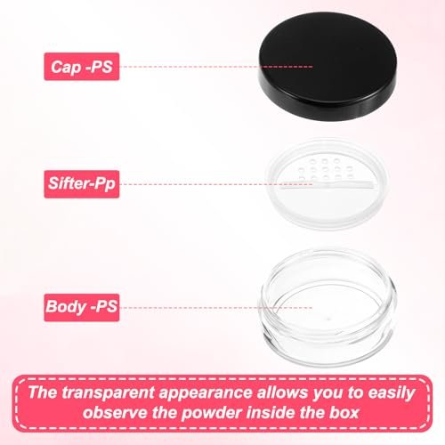 3 Pack 10ml Black Plastic Refillable Loose Powder Containers with Rotatable Sifter & Leakproof Lid - görsel 6