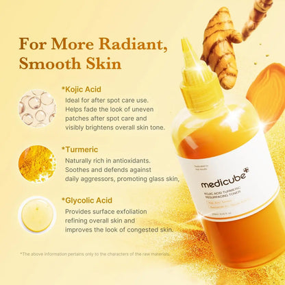 medicube Kojic Acid Turmeric Smoothing Toner for Face & Body | Lightweight Toner for Balancing Uneven Skin Tone & Texture | Niacinamide, Glycolic Acid for Clear Glass Skin | 8.45 fl.oz Avelisse