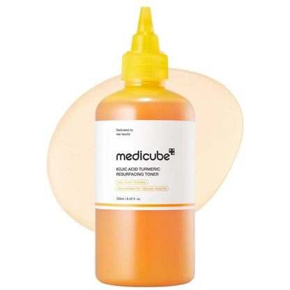 medicube Kojic Acid Turmeric Smoothing Toner for Face & Body | Lightweight Toner for Balancing Uneven Skin Tone & Texture | Niacinamide, Glycolic Acid for Clear Glass Skin | 8.45 fl.oz Avelisse