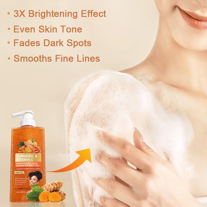 Amococo Turmeric Orange Vitamin C Body Wash with Cocoa Seed Exfoliant, Mattifying Scrub for Uneven Skin Texture, Body-Only Daily Use, 16.9 fl oz - görsel 5