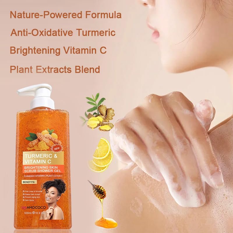 Amococo Turmeric Orange Vitamin C Body Wash with Cocoa Seed Exfoliant, Mattifying Scrub for Uneven Skin Texture, Body-Only Daily Use, 16.9 fl oz - görsel 6