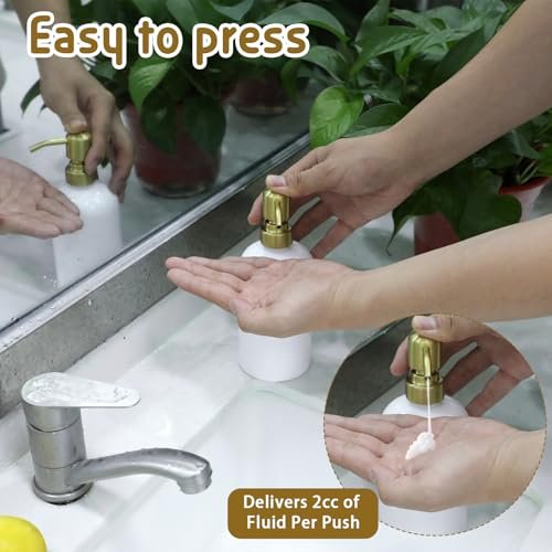 2 Pack Gold Soap Dispenser Pump Replacement, Stainless Steel Hand Liquid Soap Pump for Regular Mouth Bottles Standard 28/400 Neck Size for Hand Dish Soap Bottle and Lotion - görsel 8