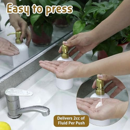 2 Pack Gold Soap Dispenser Pump Replacement, Stainless Steel Hand Liquid Soap Pump for Regular Mouth Bottles Standard 28/400 Neck Size for Hand Dish Soap Bottle and Lotion
