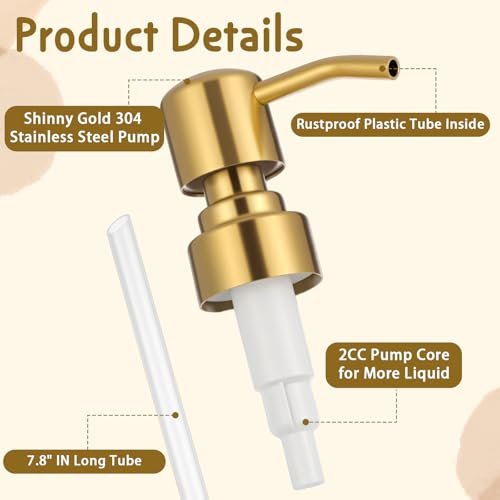 2 Pack Gold Soap Dispenser Pump Replacement, Stainless Steel Hand Liquid Soap Pump for Regular Mouth Bottles Standard 28/400 Neck Size for Hand Dish Soap Bottle and Lotion - görsel 6