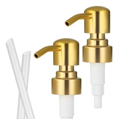 2 Pack Gold Soap Dispenser Pump Replacement, Stainless Steel Hand Liquid Soap Pump for Regular Mouth Bottles Standard 28/400 Neck Size for Hand Dish Soap Bottle and Lotion