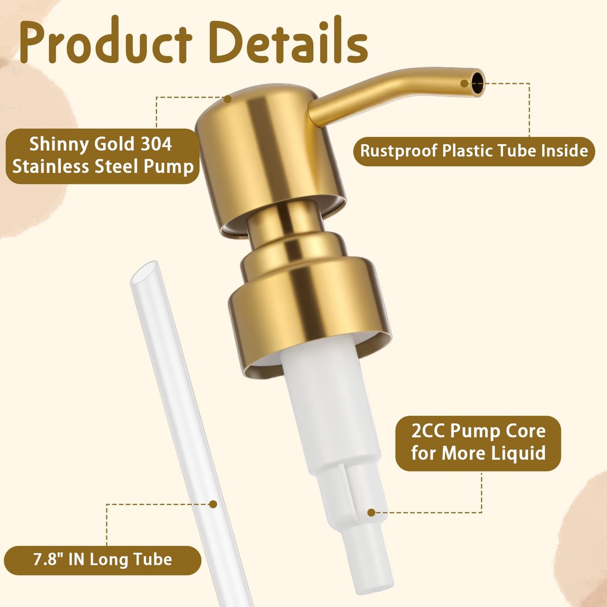 2 Pack Gold Soap Dispenser Pump Replacement, Stainless Steel Hand Liquid Soap Pump for Regular Mouth Bottles Standard 28/400 Neck Size for Hand Dish Soap Bottle and Lotion - görsel 5