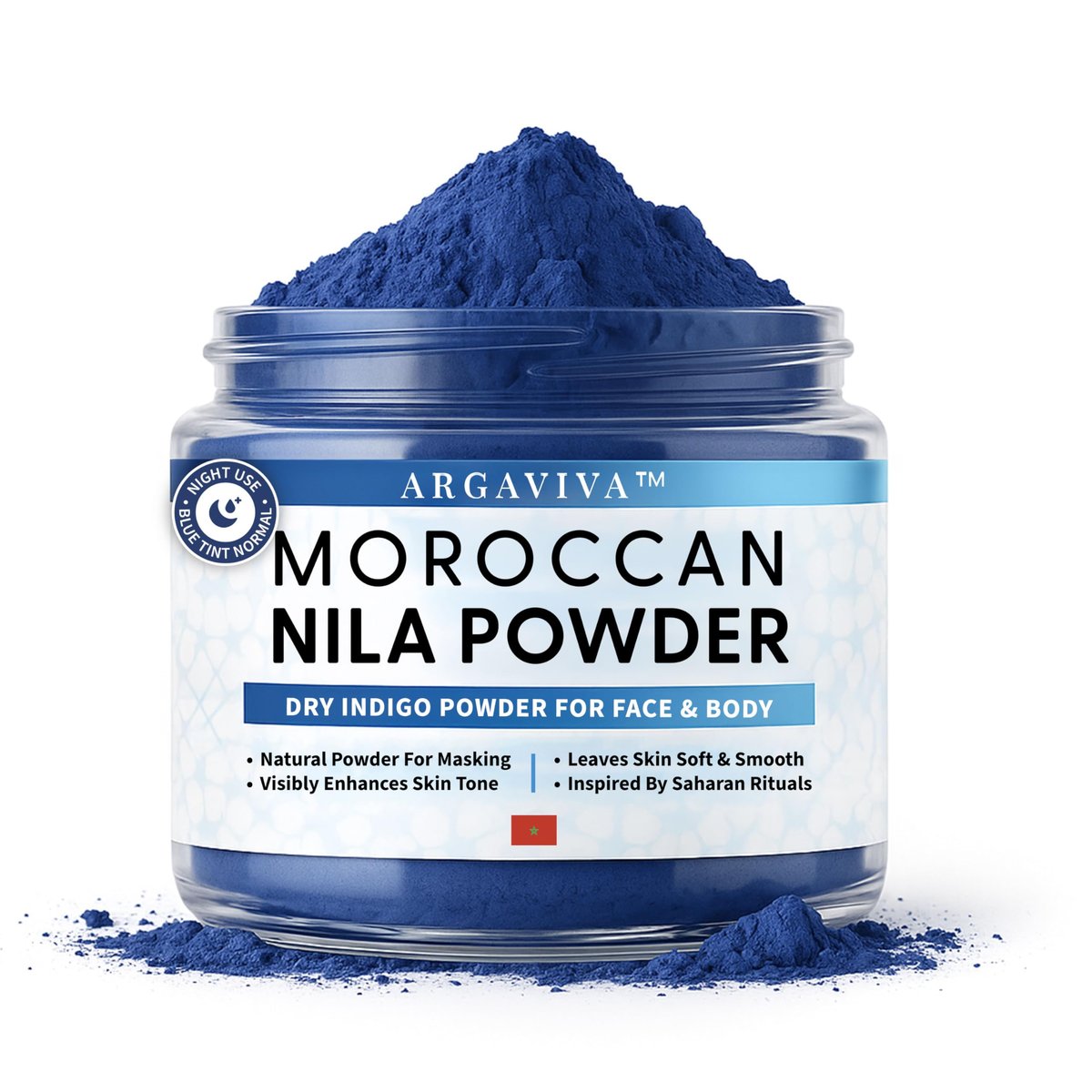Argaviva Moroccan Nila Powder – Natural Blue Clay Mask for Face, Body & Hair – Exfoliates for Glowing, Even-Toned Skin – Plant-Based & Traditional Hammam Skincare for All Skin Types Avelisse