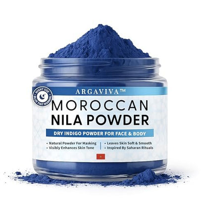 Argaviva Moroccan Nila Powder – Natural Blue Clay Mask for Face, Body & Hair – Exfoliates for Glowing, Even-Toned Skin – Plant-Based & Traditional Hammam Skincare for All Skin Types Avelisse