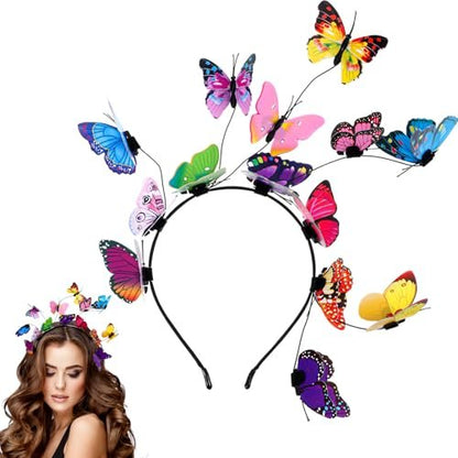 CIATBYYJ Butterfly Headband Fascinators for Women - Colorful Butterfly Crown for Tea Party, Wedding, Halloween Costume