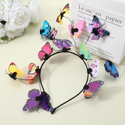 CIATBYYJ Butterfly Headband Fascinators for Women - Colorful Butterfly Crown for Tea Party, Wedding, Halloween Costume - görsel 10