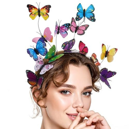CIATBYYJ Butterfly Headband Fascinators for Women - Colorful Butterfly Crown for Tea Party, Wedding, Halloween Costume