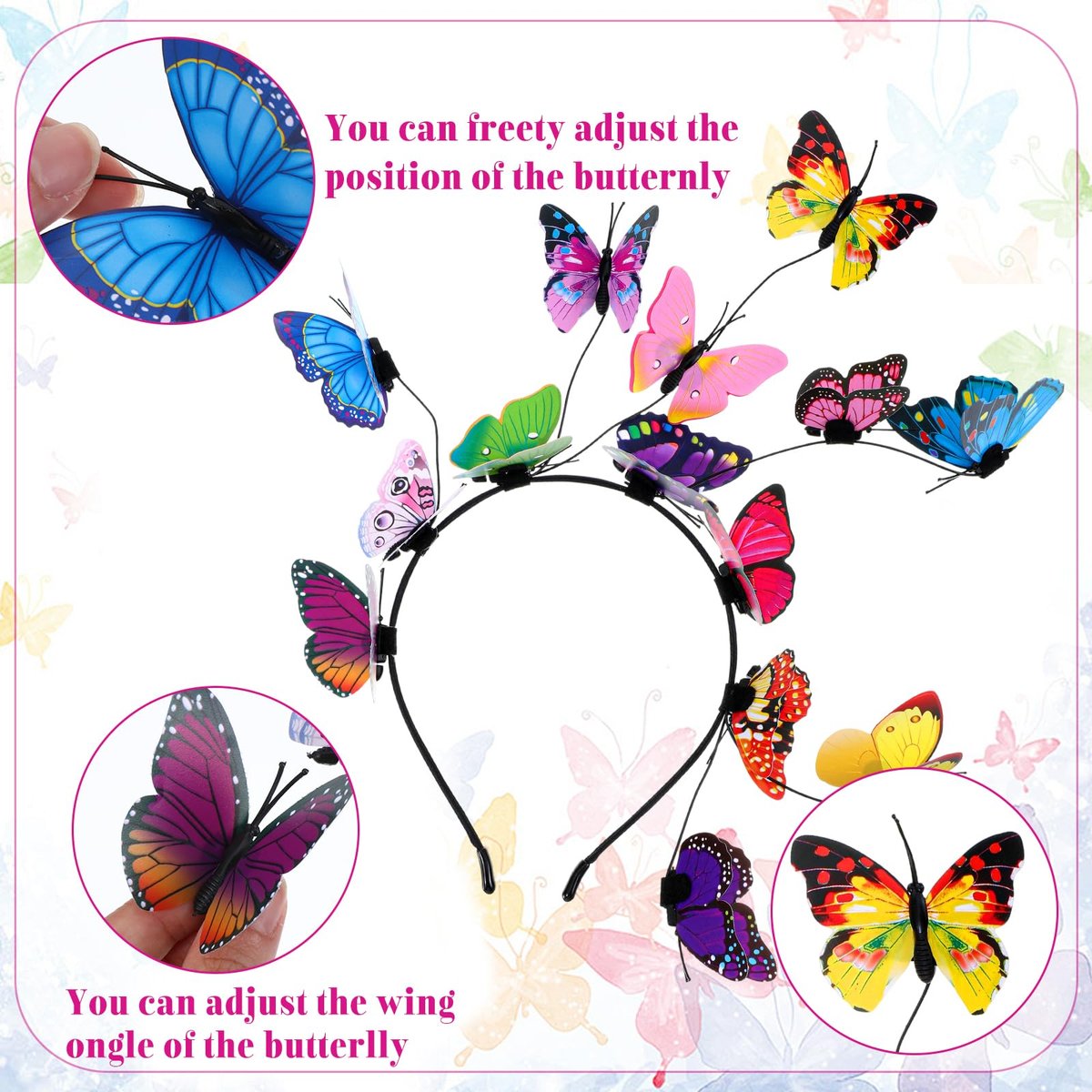 CIATBYYJ Butterfly Headband Fascinators for Women - Colorful Butterfly Crown for Tea Party, Wedding, Halloween Costume - görsel 5