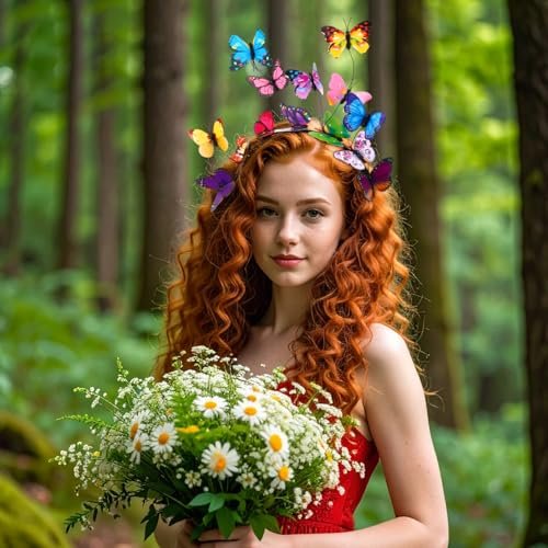 CIATBYYJ Butterfly Headband Fascinators for Women - Colorful Butterfly Crown for Tea Party, Wedding, Halloween Costume - görsel 12