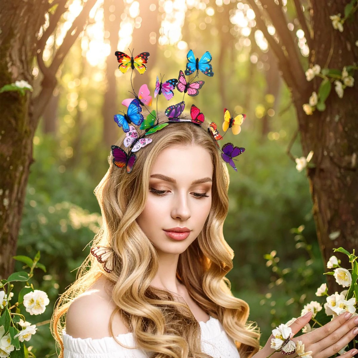 CIATBYYJ Butterfly Headband Fascinators for Women - Colorful Butterfly Crown for Tea Party, Wedding, Halloween Costume - görsel 13
