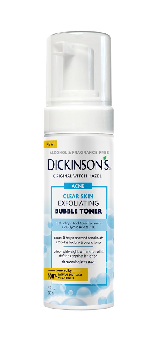 Dickinson’s Witch Hazel Exfoliating Bubble Toner with 0.5% Salicylic Acid, Glycolic Acid & Niacinamide – Clears Pores, Smooths Texture, Brightens Skin – Alcohol-Free, Fragrance-Free – 5 Fl Oz - görsel 1