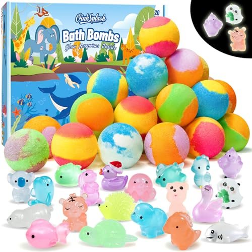 Bath Bombs for Kids with Surprise Inside – 20 Pack Handmade Fizzy Bath Balls with Glow-in-the-Dark Toys, Fun Gift Set for Boys & Girls, Great for Christmas or Advent Calendar Avelisse