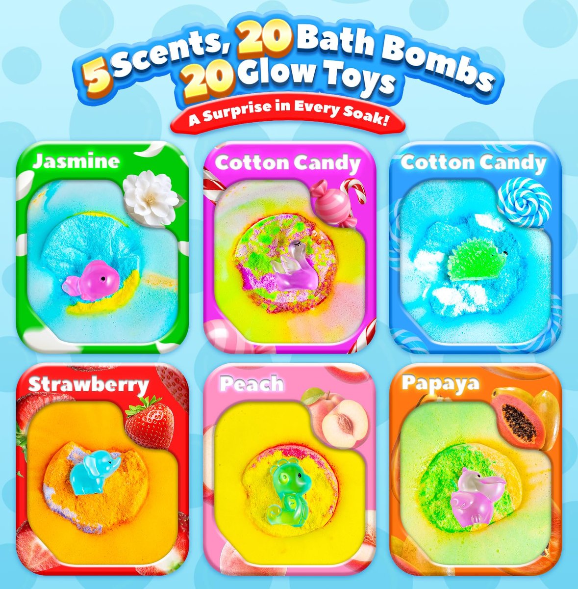 Bath Bombs for Kids with Surprise Inside – 20 Pack Handmade Fizzy Bath Balls with Glow-in-the-Dark Toys, Fun Gift Set for Boys & Girls, Great for Christmas or Advent Calendar Avelisse