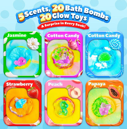 Bath Bombs for Kids with Surprise Inside – 20 Pack Handmade Fizzy Bath Balls with Glow-in-the-Dark Toys, Fun Gift Set for Boys & Girls, Great for Christmas or Advent Calendar Avelisse