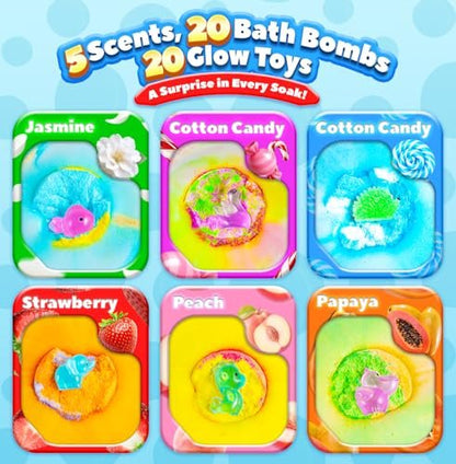 Bath Bombs for Kids with Surprise Inside – 20 Pack Handmade Fizzy Bath Balls with Glow-in-the-Dark Toys, Fun Gift Set for Boys & Girls, Great for Christmas or Advent Calendar Avelisse