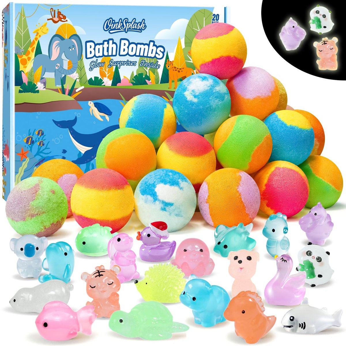 Bath Bombs for Kids with Surprise Inside – 20 Pack Handmade Fizzy Bath Balls with Glow-in-the-Dark Toys, Fun Gift Set for Boys & Girls, Great for Christmas or Advent Calendar Avelisse