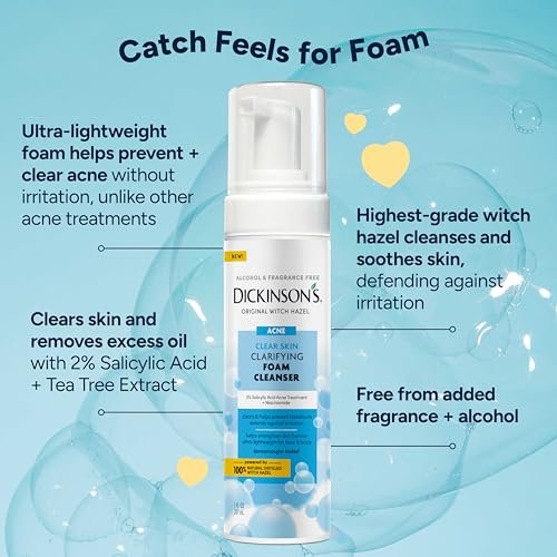 Dickinson's Witch Hazel Acne Foam Cleanser with 2% Salicylic Acid, Niacinamide & Tea Tree - Alcohol-Free, Fragrance-Free Gentle Daily Face Wash for Clear Skin, 7 Fl Oz - görsel 4