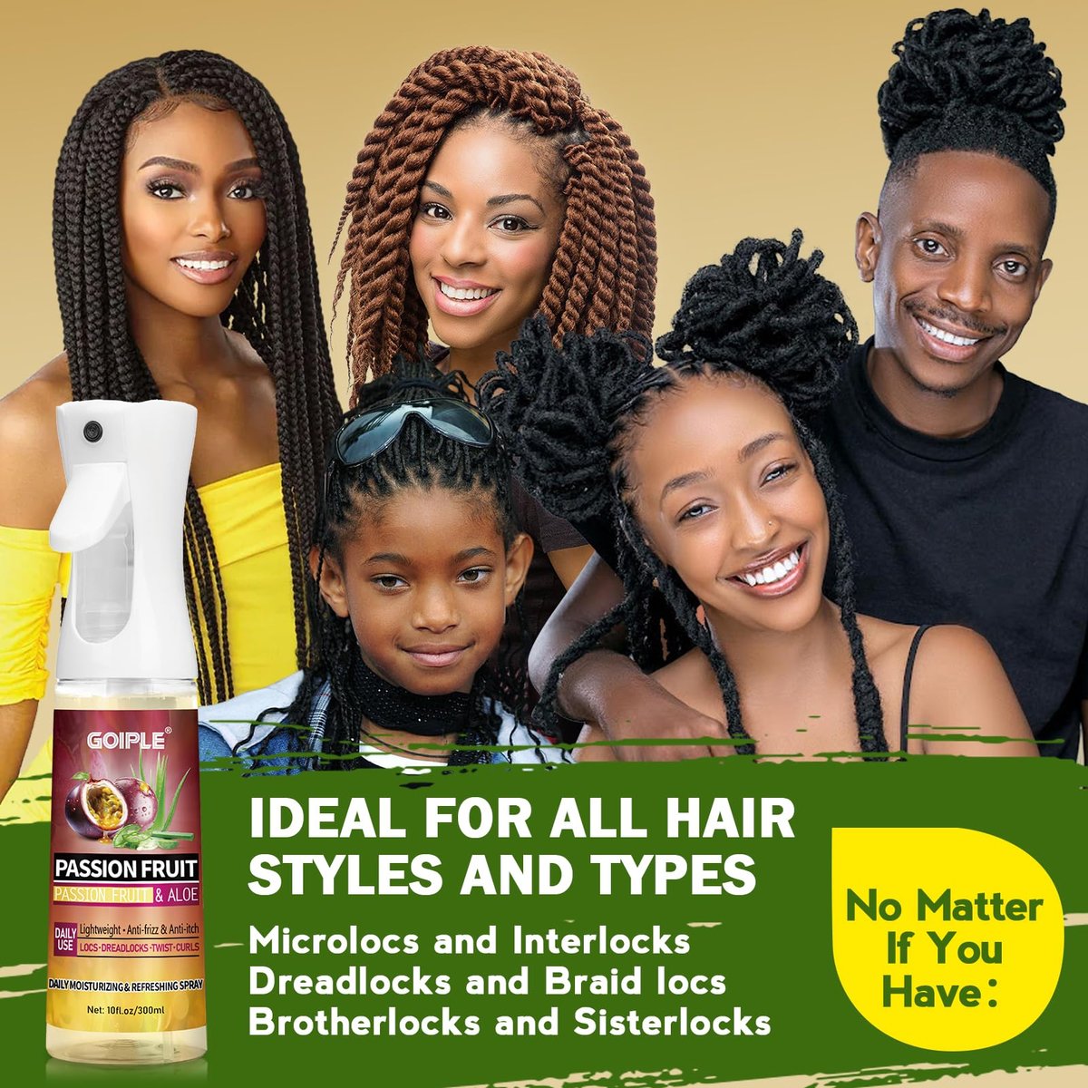 Goiple Loc Moisturizing Spray for Dull, Dry Locs - Daily Passion Fruit Hair and Scalp Moisturizer for Dreadlocks, Locs, Microlocks, Braids - Lightweight Refreshing Moisturizer Loc Spray for Anti-Frizz (10 Fl Oz) - görsel 15