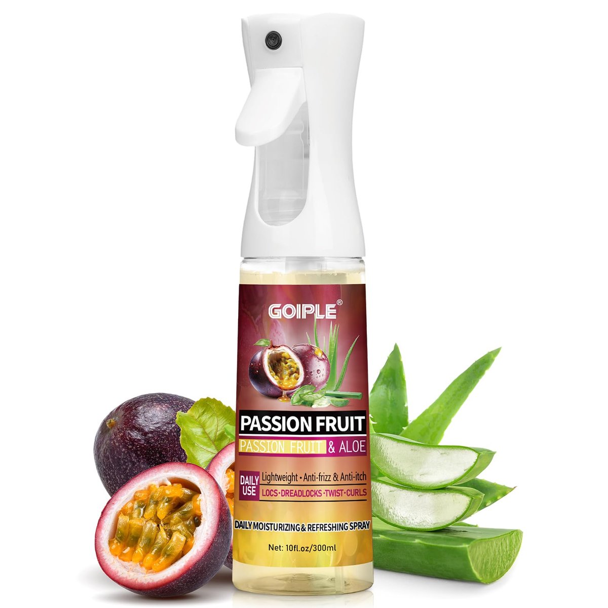 Goiple Loc Moisturizing Spray for Dull, Dry Locs - Daily Passion Fruit Hair and Scalp Moisturizer for Dreadlocks, Locs, Microlocks, Braids - Lightweight Refreshing Moisturizer Loc Spray for Anti-Frizz (10 Fl Oz) - görsel 1