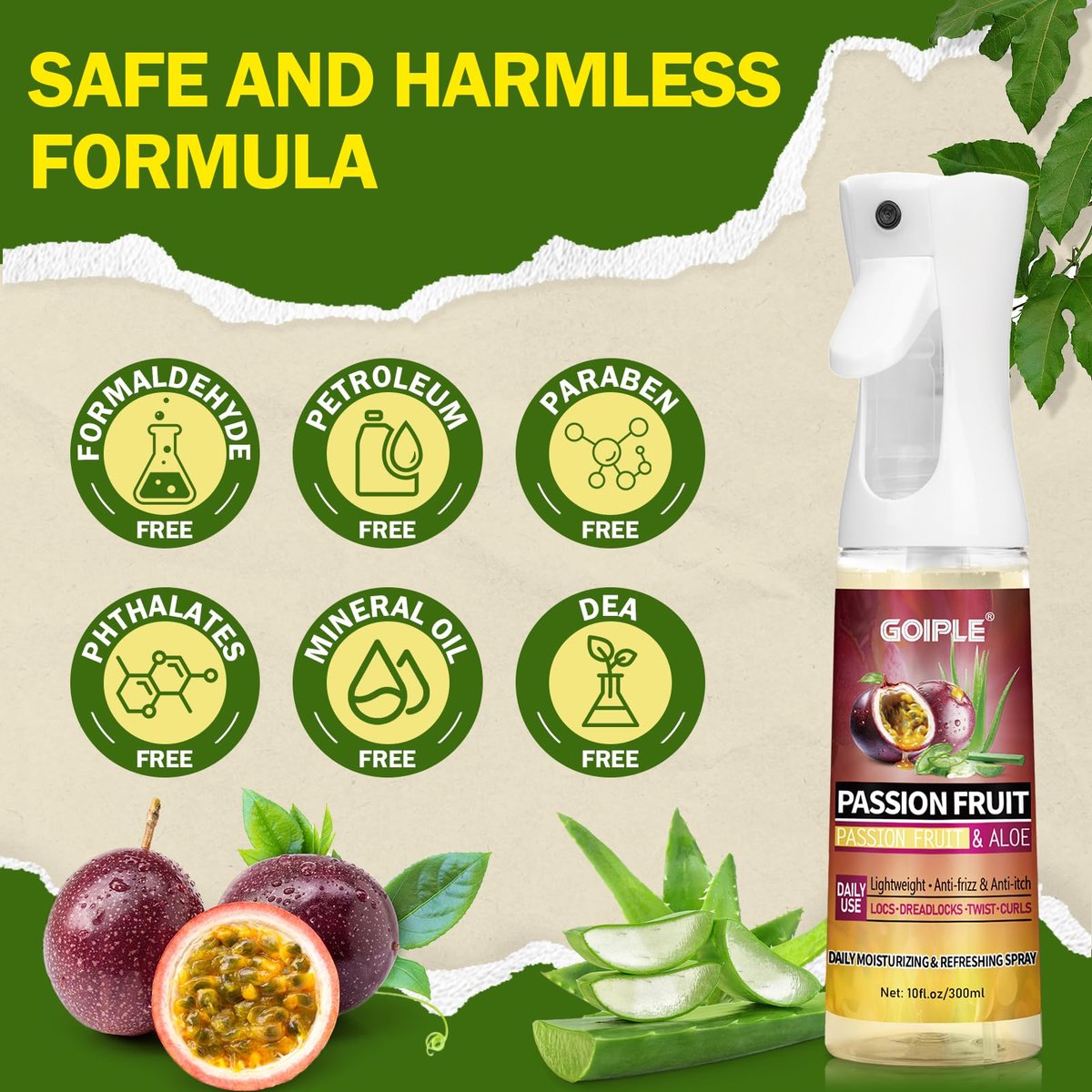 Goiple Loc Moisturizing Spray for Dull, Dry Locs - Daily Passion Fruit Hair and Scalp Moisturizer for Dreadlocks, Locs, Microlocks, Braids - Lightweight Refreshing Moisturizer Loc Spray for Anti-Frizz (10 Fl Oz) - görsel 9