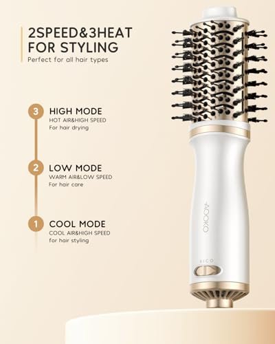 AOOKO Dual Voltage Mini Hair Dryer Brush – 4 in 1 Blow Dryer Brush for European Travel, 120-240V International Use, Ceramic Hot Air Brush, Champagne Gold Avelisse