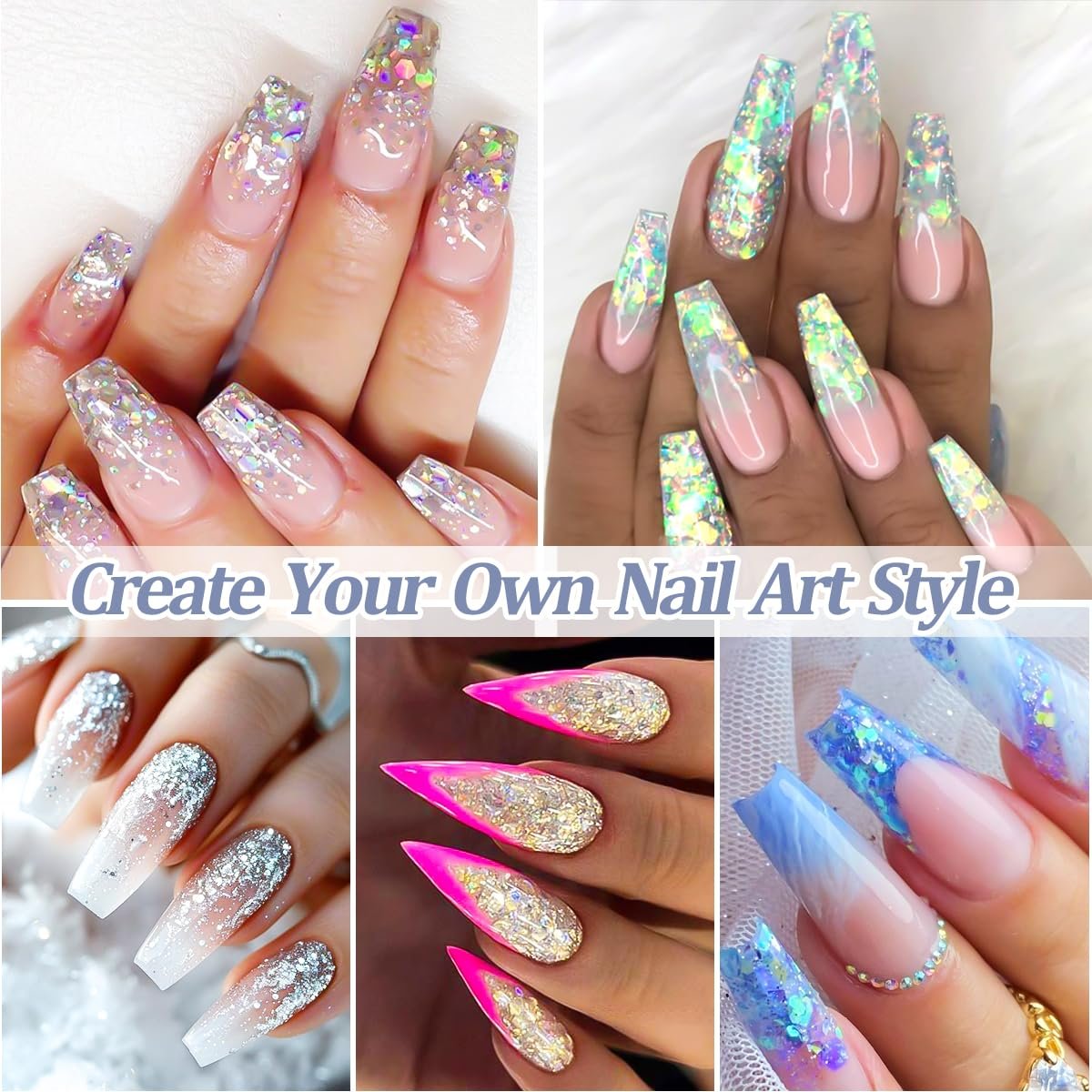 SUTOZMIWE Glitter Gel Nail Polish Set - 9 Colors Holographic Laser Effect Sparkle Shimmer 3D Gels, Soak Off UV Nail Polish for Home Salon DIY Manicure - görsel 7