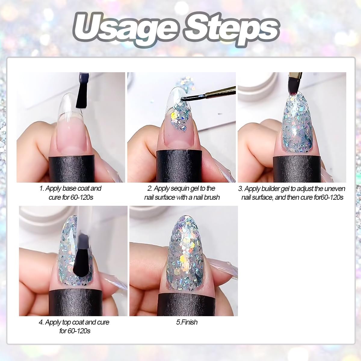 SUTOZMIWE Glitter Gel Nail Polish Set - 9 Colors Holographic Laser Effect Sparkle Shimmer 3D Gels, Soak Off UV Nail Polish for Home Salon DIY Manicure - görsel 17