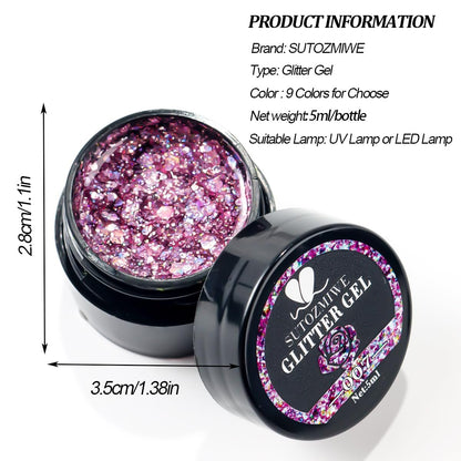 SUTOZMIWE Glitter Gel Nail Polish Set - 9 Colors Holographic Laser Effect Sparkle Shimmer 3D Gels, Soak Off UV Nail Polish for Home Salon DIY Manicure