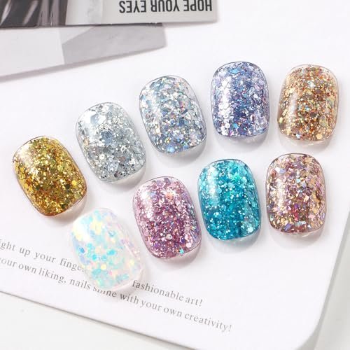 SUTOZMIWE Glitter Gel Nail Polish Set - 9 Colors Holographic Laser Effect Sparkle Shimmer 3D Gels, Soak Off UV Nail Polish for Home Salon DIY Manicure - görsel 10