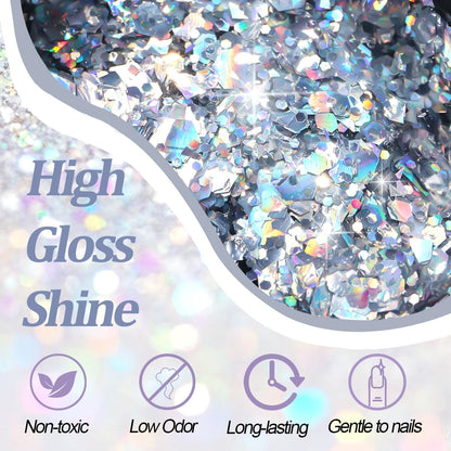 SUTOZMIWE Glitter Gel Nail Polish Set - 9 Colors Holographic Laser Effect Sparkle Shimmer 3D Gels, Soak Off UV Nail Polish for Home Salon DIY Manicure