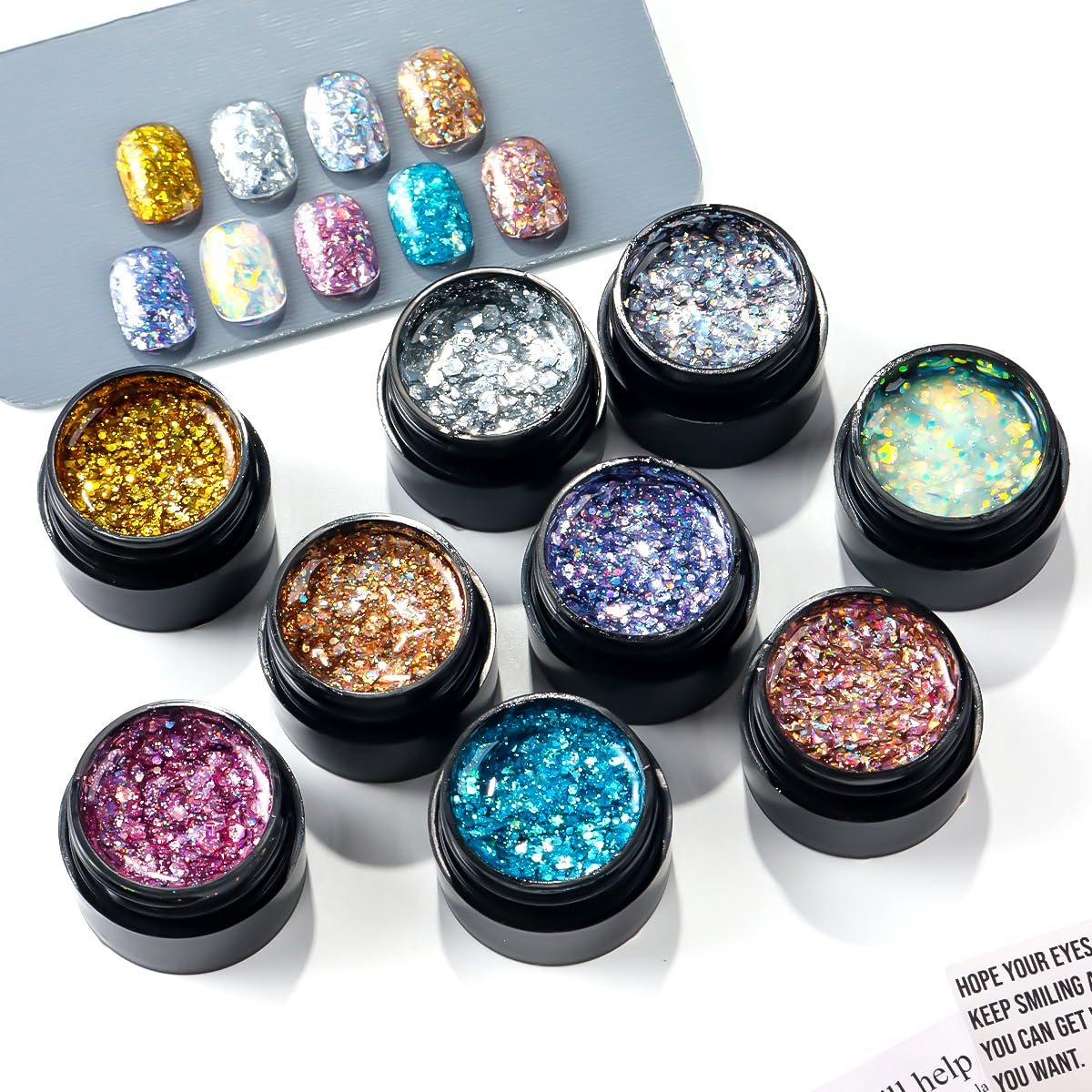 SUTOZMIWE Glitter Gel Nail Polish Set - 9 Colors Holographic Laser Effect Sparkle Shimmer 3D Gels, Soak Off UV Nail Polish for Home Salon DIY Manicure - görsel 15