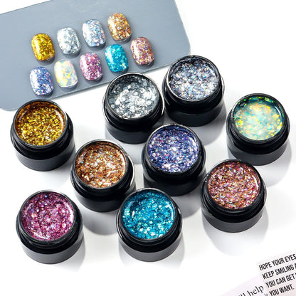 SUTOZMIWE Glitter Gel Nail Polish Set - 9 Colors Holographic Laser Effect Sparkle Shimmer 3D Gels, Soak Off UV Nail Polish for Home Salon DIY Manicure