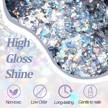 SUTOZMIWE Glitter Gel Nail Polish Set - 9 Colors Holographic Laser Effect Sparkle Shimmer 3D Gels, Soak Off UV Nail Polish for Home Salon DIY Manicure