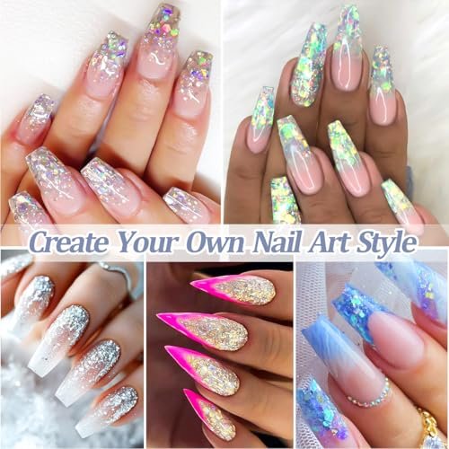 SUTOZMIWE Glitter Gel Nail Polish Set - 9 Colors Holographic Laser Effect Sparkle Shimmer 3D Gels, Soak Off UV Nail Polish for Home Salon DIY Manicure - görsel 8