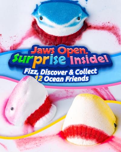 Shark Bath Bombs for Kids with Surprise Inside – 12 Pack Handmade Natural Clean Shower Bombs with Glow-in-The-Dark Ocean Toys, Great Christmas, Holiday & Birthday Gift for Boys Girls Kids Toddlers Avelisse
