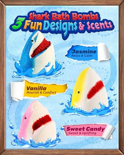 Shark Bath Bombs for Kids with Surprise Inside – 12 Pack Handmade Natural Clean Shower Bombs with Glow-in-The-Dark Ocean Toys, Great Christmas, Holiday & Birthday Gift for Boys Girls Kids Toddlers Avelisse
