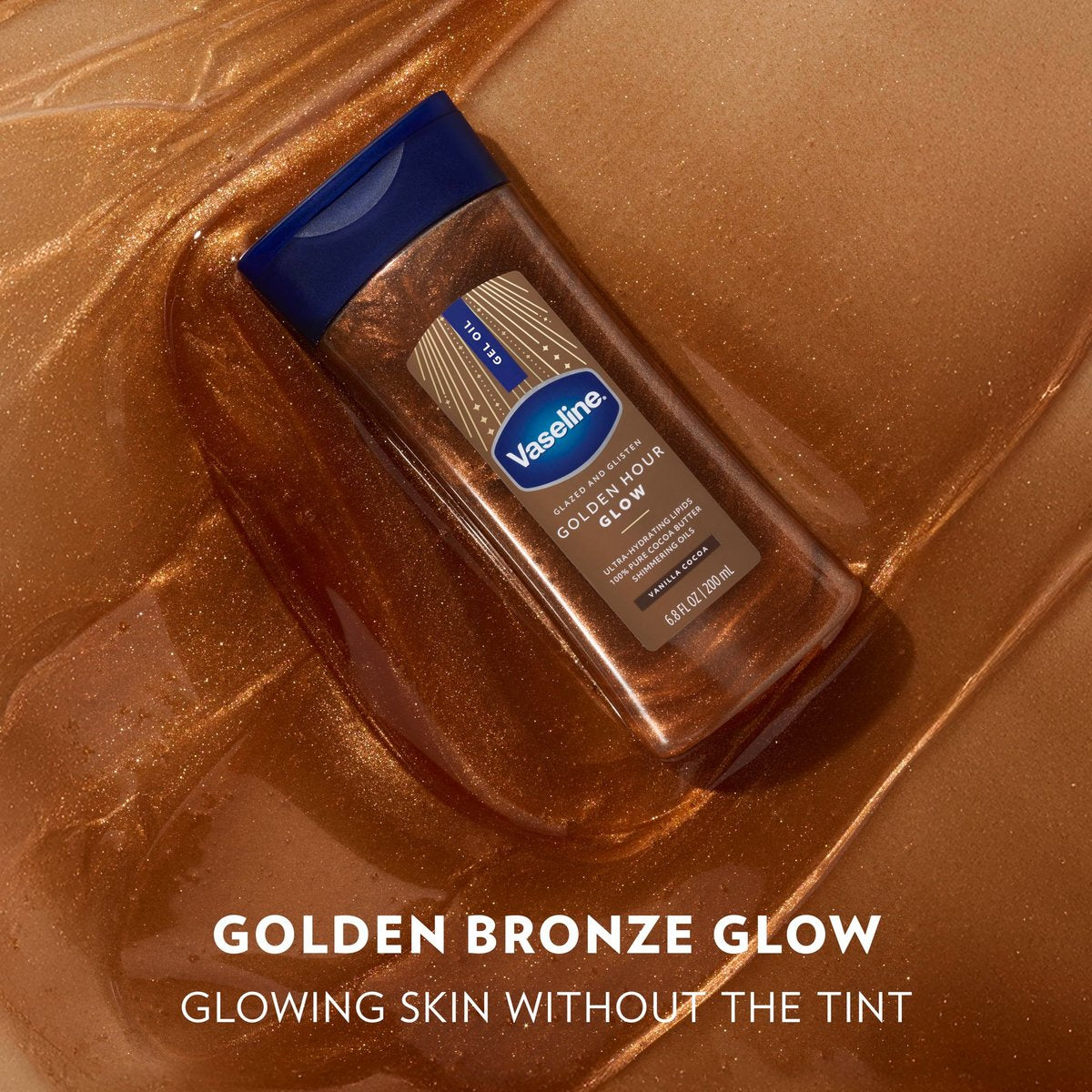 Vaseline Glazed and Glisten Golden Hour Body Gel Oil Glow - Vanilla Cocoa Shimmering with Ultra-Hydrating Lipids and 100% Pure Cocoa Butter, 6.8 oz - görsel 5