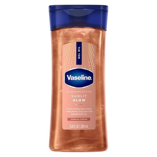 Vaseline Glazed and Glisten Sunlit Glow Body Gel Oil with Vanilla Cocoa & Shimmer – Ultra-Hydrating Lipids & 100% Pure Cocoa Butter, 6.8 oz - görsel 1