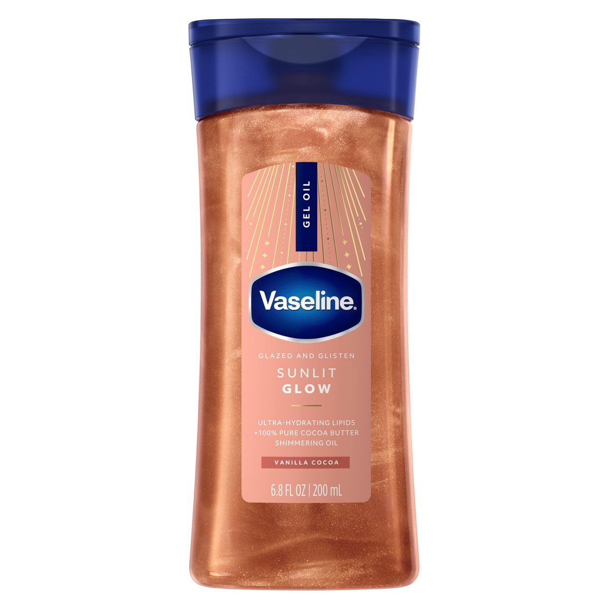 Vaseline Glazed and Glisten Sunlit Glow Body Gel Oil with Vanilla Cocoa & Shimmer – Ultra-Hydrating Lipids & 100% Pure Cocoa Butter, 6.8 oz - görsel 2