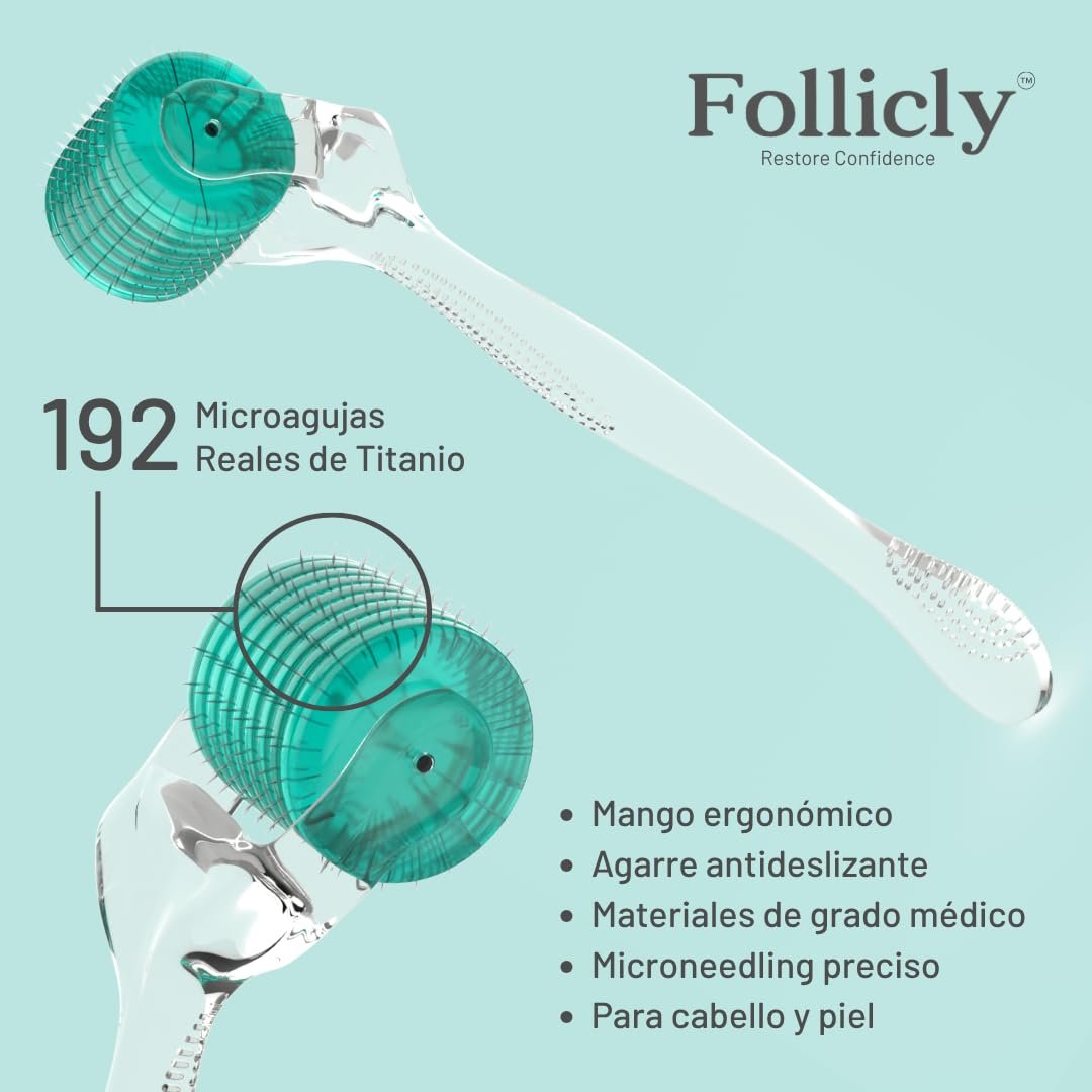 Follicly Derma Roller – Professional Microneedling Tool for Hair, Skin & Face – 192 Authentic Titanium Microneedles – Premium At Home Beauty Care – Includes Free Protective Storage Case - görsel 9