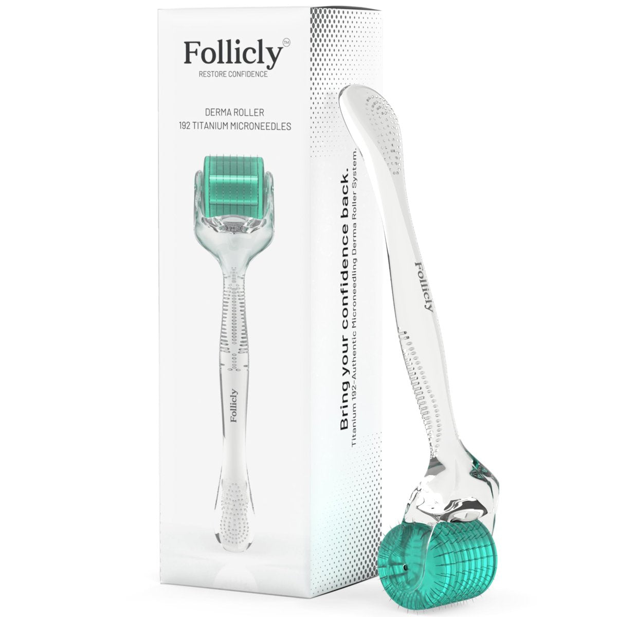 Follicly Derma Roller – Professional Microneedling Tool for Hair, Skin & Face – 192 Authentic Titanium Microneedles – Premium At Home Beauty Care – Includes Free Protective Storage Case - görsel 1
