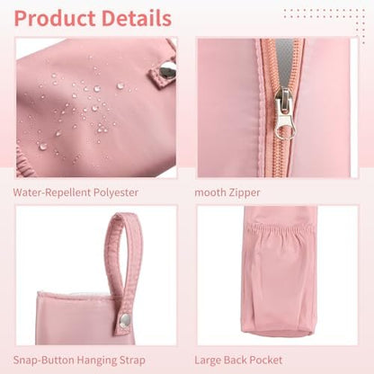 OMISTAR 2-Pack Heat Resistant Curling Iron Bags - Hanging Holder & Mat for Flat Irons, Travel Storage Pouch for Hot Hair Tools, Portable Zipper Bag for Home & Travel (Pink)