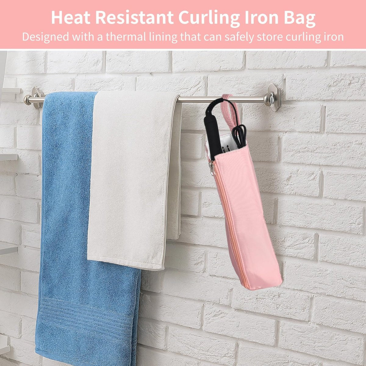OMISTAR 2-Pack Heat Resistant Curling Iron Bags - Hanging Holder & Mat for Flat Irons, Travel Storage Pouch for Hot Hair Tools, Portable Zipper Bag for Home & Travel (Pink) - görsel 3