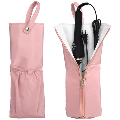 OMISTAR 2-Pack Heat Resistant Curling Iron Bags - Hanging Holder & Mat for Flat Irons, Travel Storage Pouch for Hot Hair Tools, Portable Zipper Bag for Home & Travel (Pink)