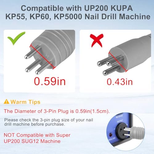 HoMove Nail Drill Handpiece Replacement Compatible with KUPA & UP200 - 3-Pin, Low Noise, Aluminum Body Avelisse