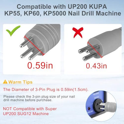 HoMove Nail Drill Handpiece Replacement Compatible with KUPA & UP200 - 3-Pin, Low Noise, Aluminum Body Avelisse